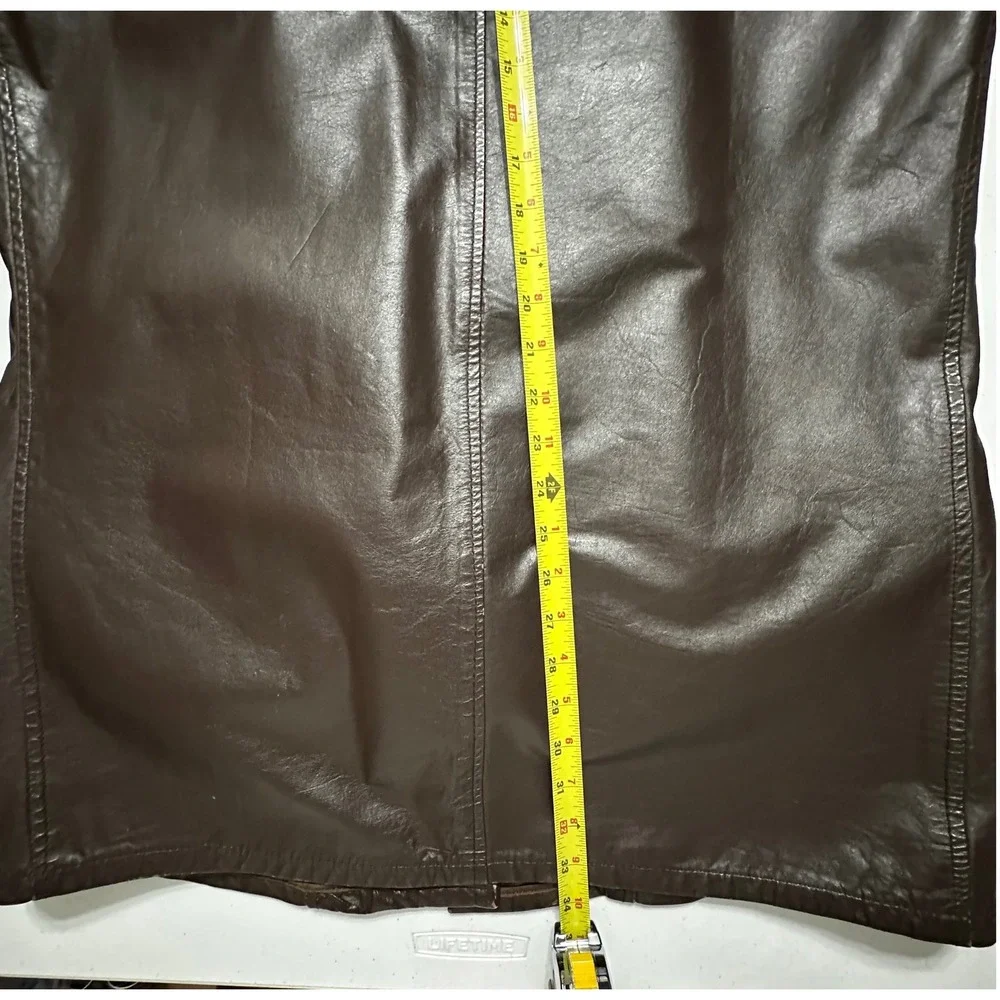 VTG Cooper Brown Leather Car Coat Jacket Made in USA Zip Out Faux Fur Liner 44 L - Picture 7 of 11